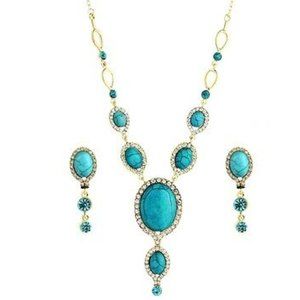 Beautiful Egyptian Blue Nile Turquoise Necklace & Earrings Set w/ box-like new!